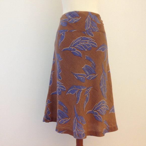H&M Linen Flared Yoke Skirt Brown & Blue Floral - Picture 2 of 10